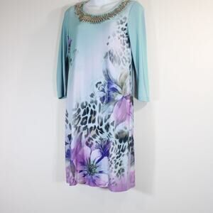 Argenti Leopard Animal Print Floral Beaded‎ Dress